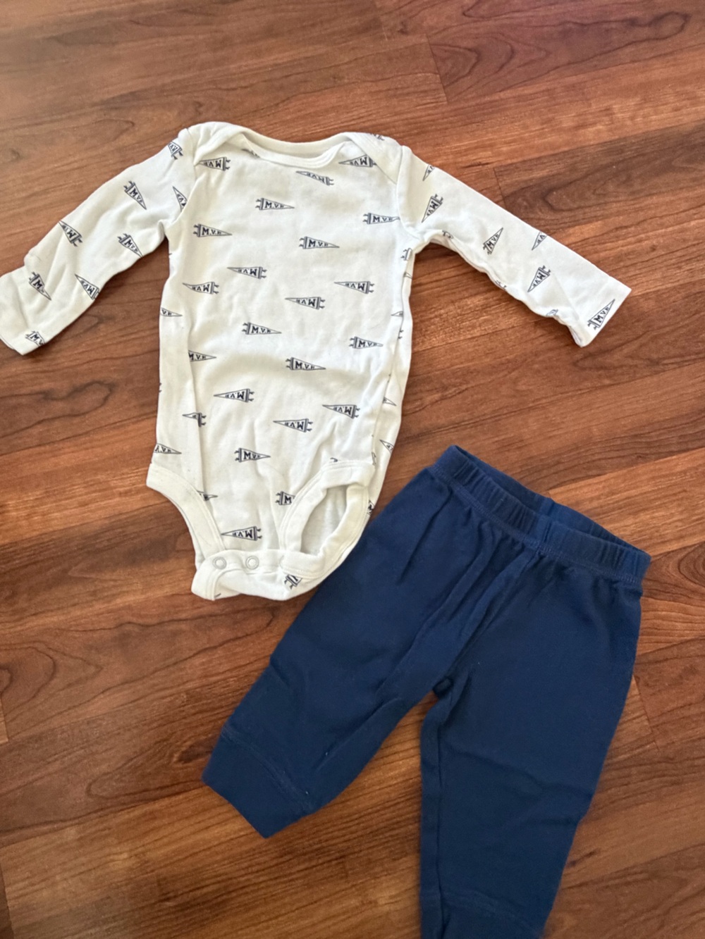 Baby Carter's Navy Jogger Pants with Cream Printed Bodysuit